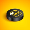 Isometric line PHP file document. Download php button icon isolated on yellow background. PHP file symbol. Black circle Royalty Free Stock Photo