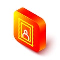 Isometric line Picture frame on table icon isolated on white background. Valentines Day symbol. Orange square button