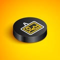 Isometric line Picture icon isolated on yellow background. Black circle button. Vector