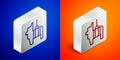 Isometric line Pinata icon isolated on blue and orange background. Mexican traditional birthday toy. Silver square