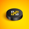 Isometric line Pixel arrows in four directions icon isolated on yellow background. Cursor move sign. Black circle button Royalty Free Stock Photo