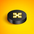 Isometric line Pixel arrows in four directions icon isolated on yellow background. Cursor move sign. Black circle button Royalty Free Stock Photo