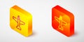 Isometric line Plane icon isolated on grey background. Flying airplane icon. Airliner sign. Yellow and orange square Royalty Free Stock Photo