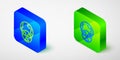 Isometric line Planet earth and radiation symbol icon isolated grey background. Environmental concept. Blue and green Royalty Free Stock Photo