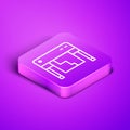 Isometric line Plotter icon isolated on purple background. Large format multifunction printer. Polygraphy, printshop