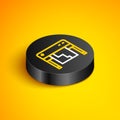 Isometric line Plotter icon isolated on yellow background. Large format multifunction printer. Polygraphy, printshop