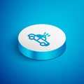 Isometric line Police car and police flasher icon isolated on blue background. Emergency flashing siren. White circle Royalty Free Stock Photo