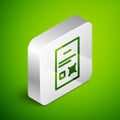 Isometric line Poll document icon isolated on green background. Silver square button. Vector