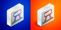 Isometric line Pommel horse icon isolated on blue and orange background. Sports equipment for jumping and gymnastics