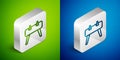 Isometric line Pommel horse icon isolated on green and blue background. Sports equipment for jumping and gymnastics