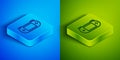 Isometric line Portable video game console icon isolated on blue and green background. Gamepad sign. Gaming concept
