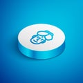 Isometric line Portrait of Indian man icon isolated on blue background. Hindu men. White circle button. Vector