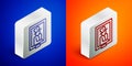 Isometric line Portrait picture in museum icon isolated on blue and orange background. Silver square button. Vector Royalty Free Stock Photo