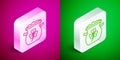 Isometric line Pot of gold coins icon isolated on pink and green background. Happy Saint Patricks day. National Irish Royalty Free Stock Photo