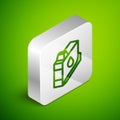 Isometric line Printer ink cartridge icon isolated on green background. Silver square button. Vector