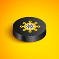 Isometric line Project management icon isolated on yellow background. Hub and spokes and gear solid icon. Black circle Royalty Free Stock Photo