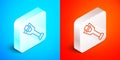 Isometric line Prosthesis leg icon isolated on blue and red background. Futuristic concept of bionic leg, robotic Royalty Free Stock Photo