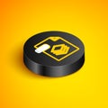 Isometric line PSD file document. Download psd button icon isolated on yellow background. PSD file symbol. Black circle Royalty Free Stock Photo