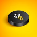 Isometric line Psilocybin mushroom icon isolated on yellow background. Psychedelic hallucination. Black circle button