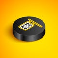 Isometric line Public transport board icon isolated on yellow background. Mechanical scoreboard. Info of flight on the