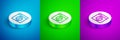 Isometric line Python programming language icon isolated on blue, green and purple background. Python coding language Royalty Free Stock Photo