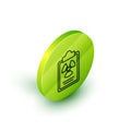 Isometric line Radiation warning document icon isolated on white background. Text file. Green circle button. Vector