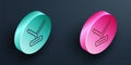 Isometric line Rapper chain icon isolated on black background. Turquoise and pink circle button. Vector