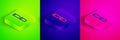 Isometric line Rasp metal file icon isolated on green, blue and pink background. Rasp for working with wood and metal