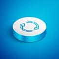 Isometric line Refresh icon isolated on blue background. Reload symbol. Rotation arrows in a circle sign. White circle Royalty Free Stock Photo