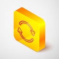 Isometric line Refresh icon isolated on grey background. Reload symbol. Rotation arrows in a circle sign. Yellow square