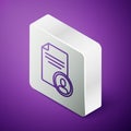 Isometric line Resume icon isolated on purple background. CV application. Searching professional staff. Analyzing