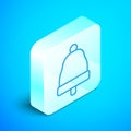 Isometric line Ringing bell icon isolated on blue background. Alarm symbol, service bell, handbell sign, notification Royalty Free Stock Photo