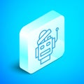 Isometric line Robot icon isolated on blue background. Artificial intelligence, machine learning, cloud computing Royalty Free Stock Photo
