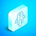 Isometric line Robot icon isolated on blue background. Artificial intelligence, machine learning, cloud computing. Silver square Royalty Free Stock Photo