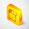 Isometric line Roll of paper icon isolated on grey background. Yellow square button. Vector