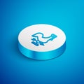 Isometric line Rooster weather vane icon isolated on blue background. Weathercock sign. Windvane rooster. White circle Royalty Free Stock Photo