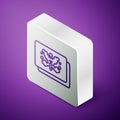 Isometric line Rorschach test icon isolated on purple background. Psycho diagnostic inkblot test Rorschach. Silver