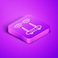 Isometric line Router and wi-fi signal icon isolated on purple background. Wireless ethernet modem router. Computer