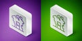Isometric line Ruined house icon isolated on purple and green background. Broken house. Derelict home. Abandoned home