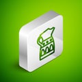 Isometric line Sangria pitcher icon isolated on green background. Traditional spanish drink. Silver square button