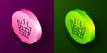 Isometric line Sauna bucket icon isolated on purple and green background. Circle button. Vector Royalty Free Stock Photo