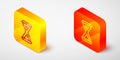 Isometric line Sauna hourglass icon isolated on grey background. Sauna timer. Yellow and orange square button. Vector