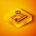 Isometric line Scale with cardboard box icon isolated on orange background. Logistic and delivery. Weight of delivery Royalty Free Stock Photo