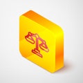 Isometric line Scales of justice icon isolated on grey background. Court of law symbol. Balance scale sign. Yellow