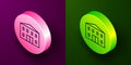 Isometric line School building icon isolated on purple and green background. Circle button. Vector Illustration Royalty Free Stock Photo