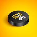 Isometric line Scissors cutting money icon isolated on yellow background. Price, cost reduction or price reduction icon Royalty Free Stock Photo