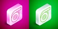 Isometric line Scotch tape icon isolated on pink and green background. Roll adhesive tape. Insulating tape. Silver Royalty Free Stock Photo