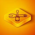 Isometric line Screwdriver and wrench spanner tools icon isolated on orange background. Service tool symbol. Yellow Royalty Free Stock Photo