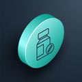 Isometric line Sedative pills icon isolated on black background. Turquoise circle button. Vector