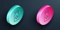 Isometric line Sedative pills icon isolated on black background. Turquoise and pink circle button. Vector Royalty Free Stock Photo